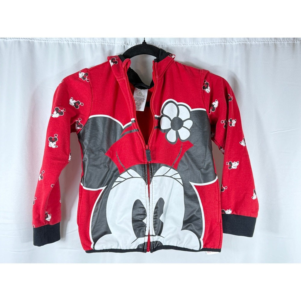 Disney Minnie Mouse Red Fleece Full Zip Hoodie Kids Size 7/8 Graphic Sweatshirt